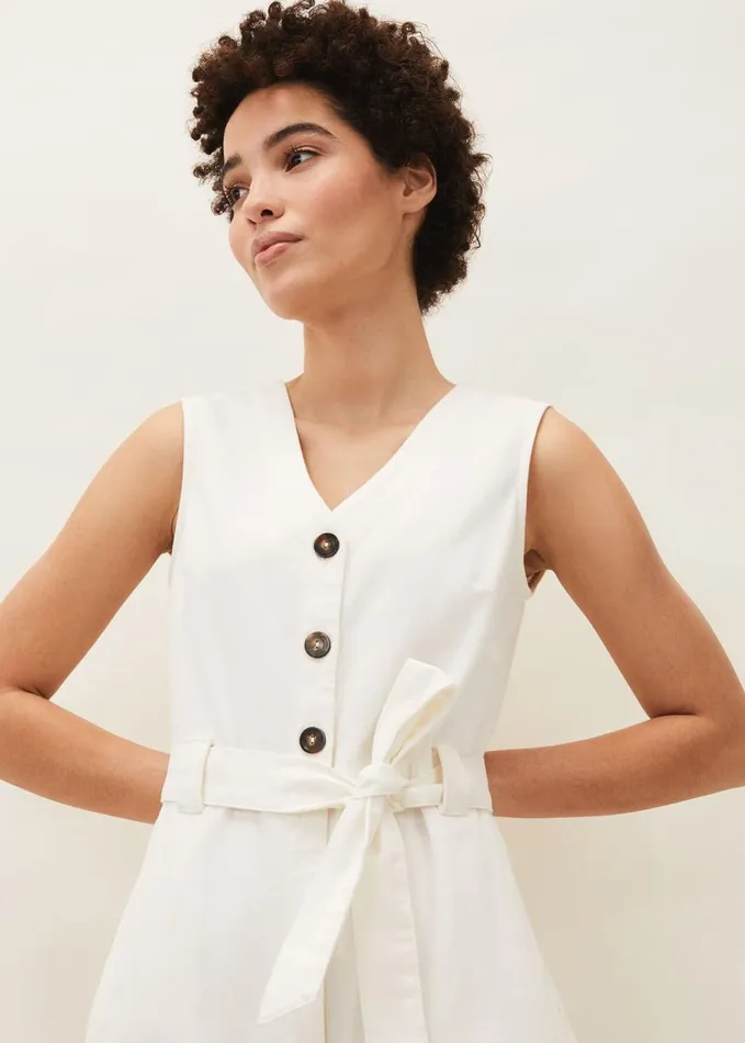 Phase Eight Shemi Denim Jumpsuit White Women Dresses