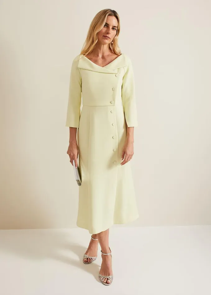 Phase Eight Sienna Tux Button Midi Dress Pale Yellow Women Dresses