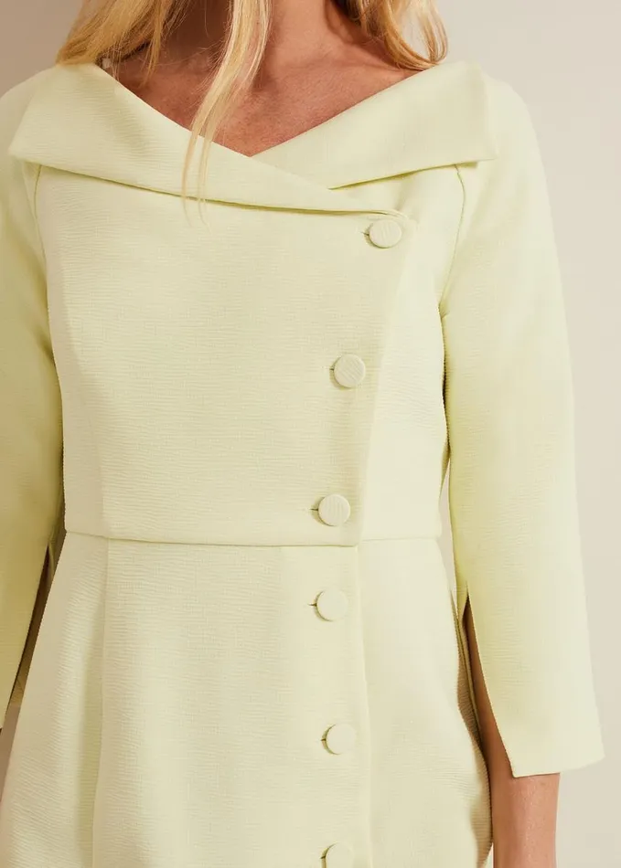 Phase Eight Sienna Tux Button Midi Dress Pale Yellow Women Dresses