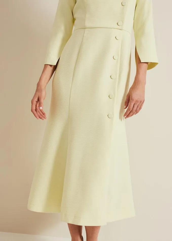Phase Eight Sienna Tux Button Midi Dress Pale Yellow Women Dresses