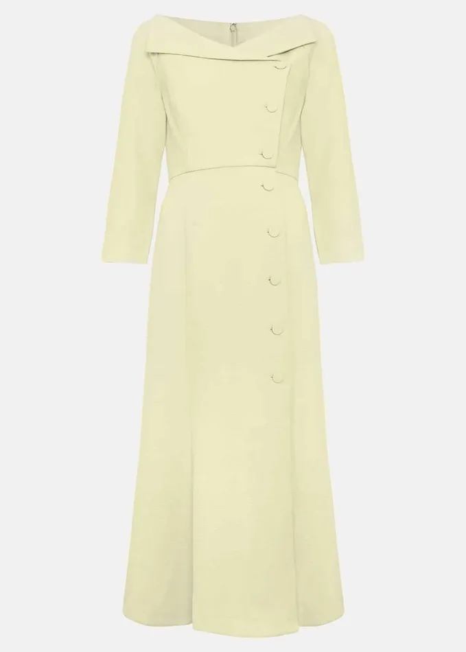 Phase Eight Sienna Tux Button Midi Dress Pale Yellow Women Dresses