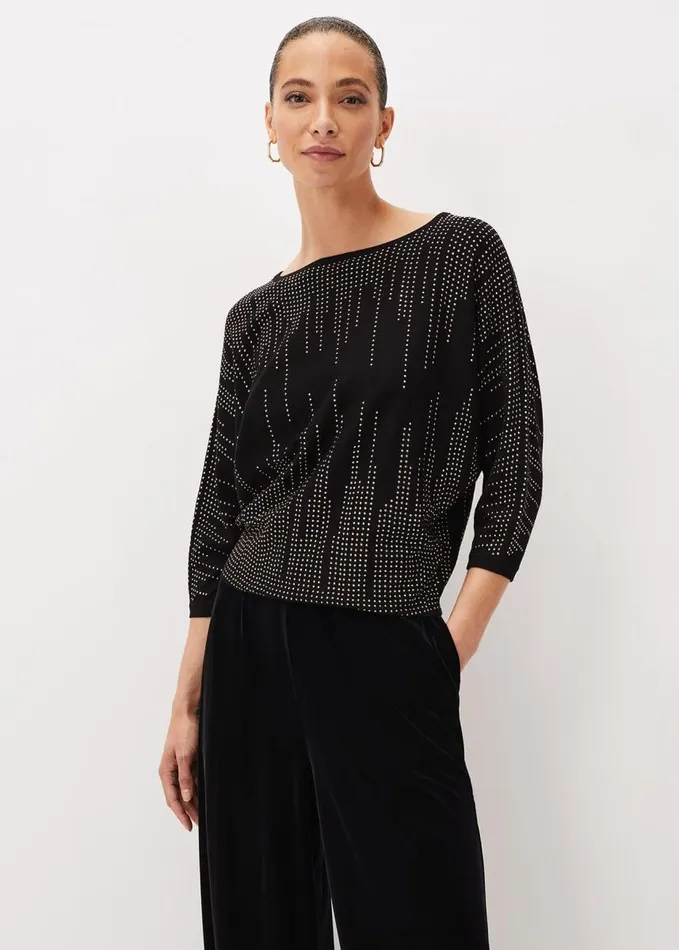 Phase Eight Sophian Embellished Fine Knit Jumper Rose Gold Women Knitwear