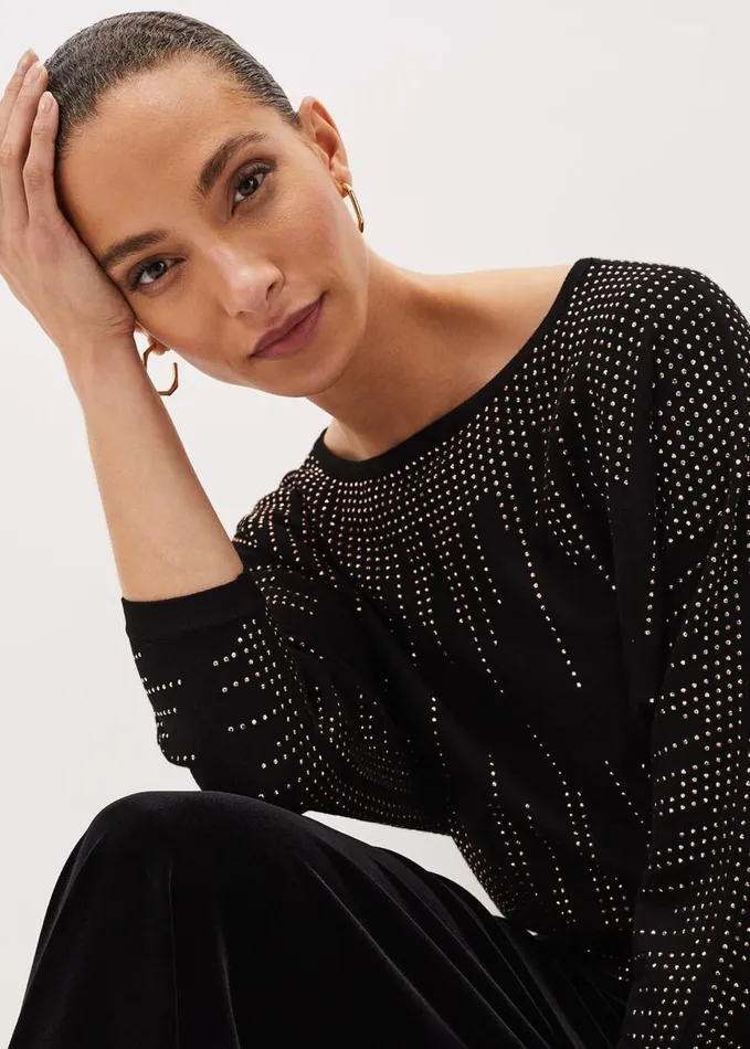 Phase Eight Sophian Embellished Fine Knit Jumper Rose Gold Women Knitwear