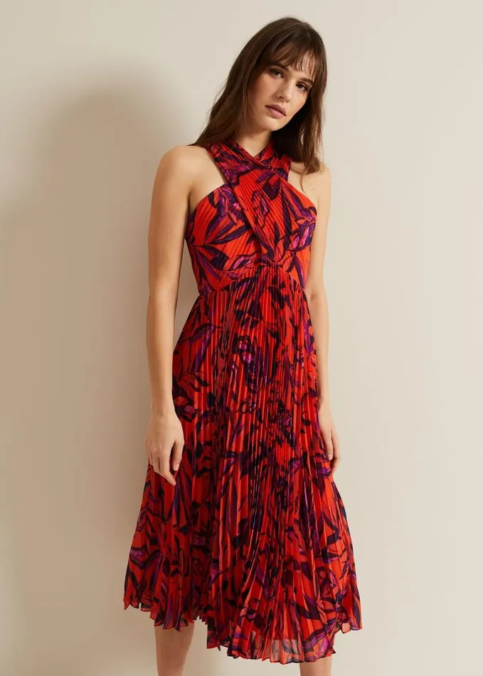 Phase Eight Sorella Pleated Midi Dress Vermillionmulti Women Dresses