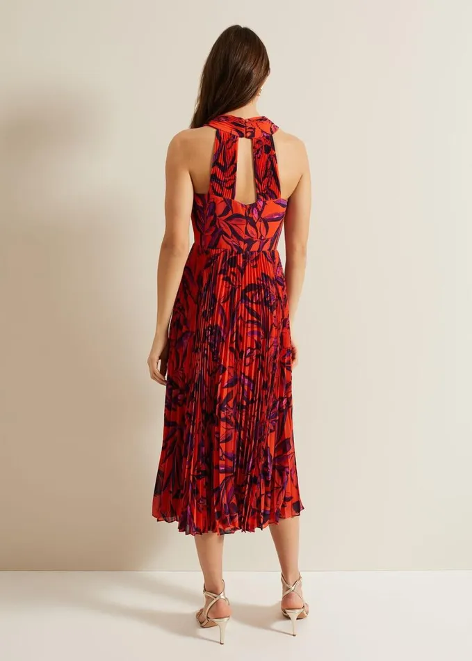 Phase Eight Sorella Pleated Midi Dress Vermillionmulti Women Dresses