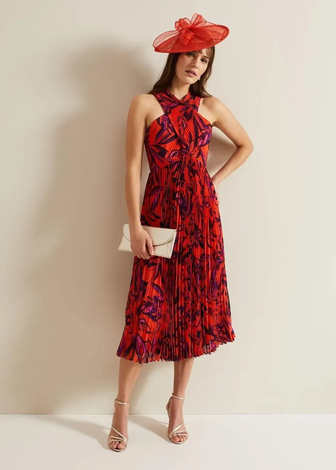 Phase Eight Sorella Pleated Midi Dress Vermillionmulti Women Dresses