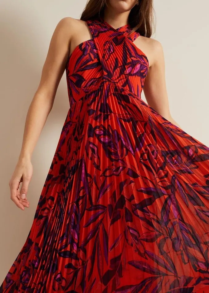 Phase Eight Sorella Pleated Midi Dress Vermillionmulti Women Dresses