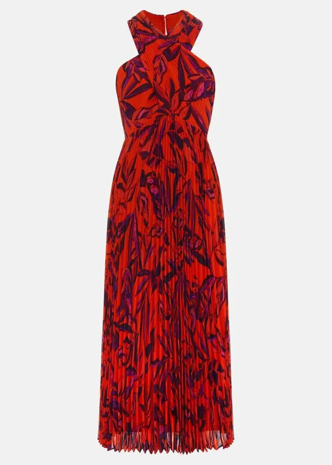 Phase Eight Sorella Pleated Midi Dress Vermillionmulti Women Dresses
