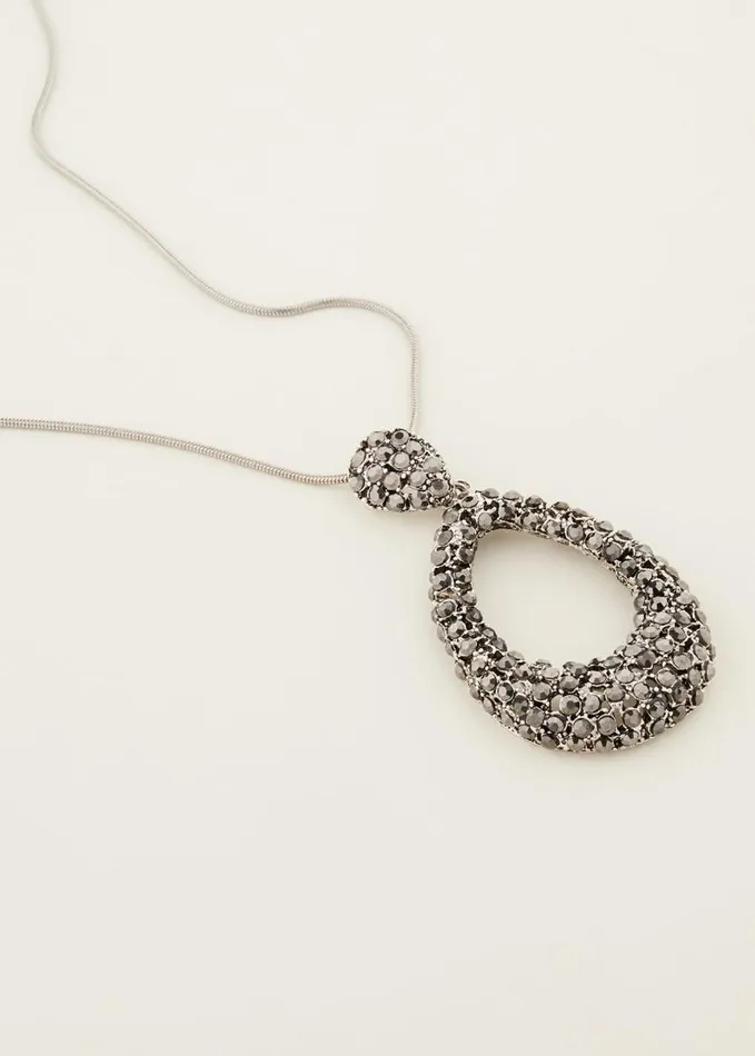 Phase Eight Sparkle Teardrop Long Pendant Silver Women Jewellery