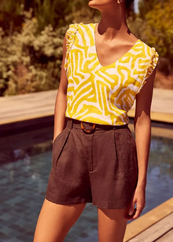 Phase Eight Syona Printed Linen Blouse Yellow Women Shirts and Blouses
