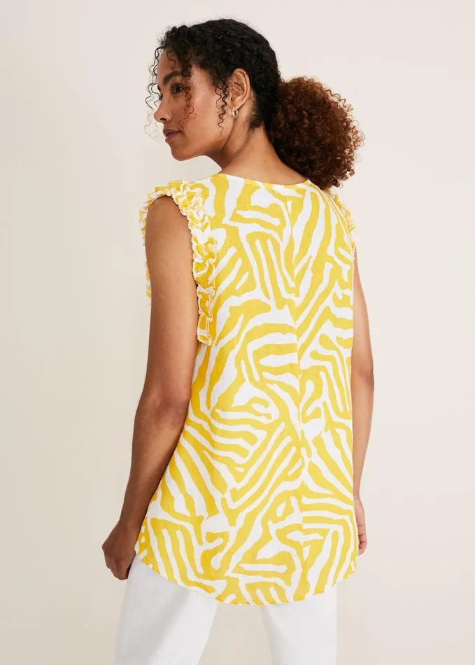 Phase Eight Syona Printed Linen Blouse Yellow Women Shirts and Blouses