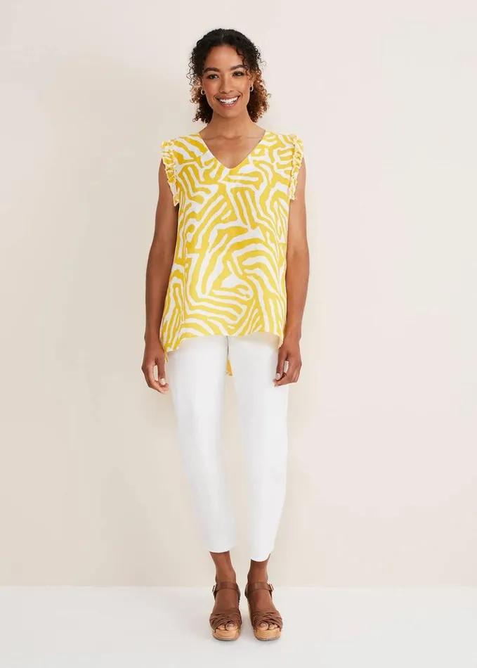 Phase Eight Syona Printed Linen Blouse Yellow Women Shirts and Blouses