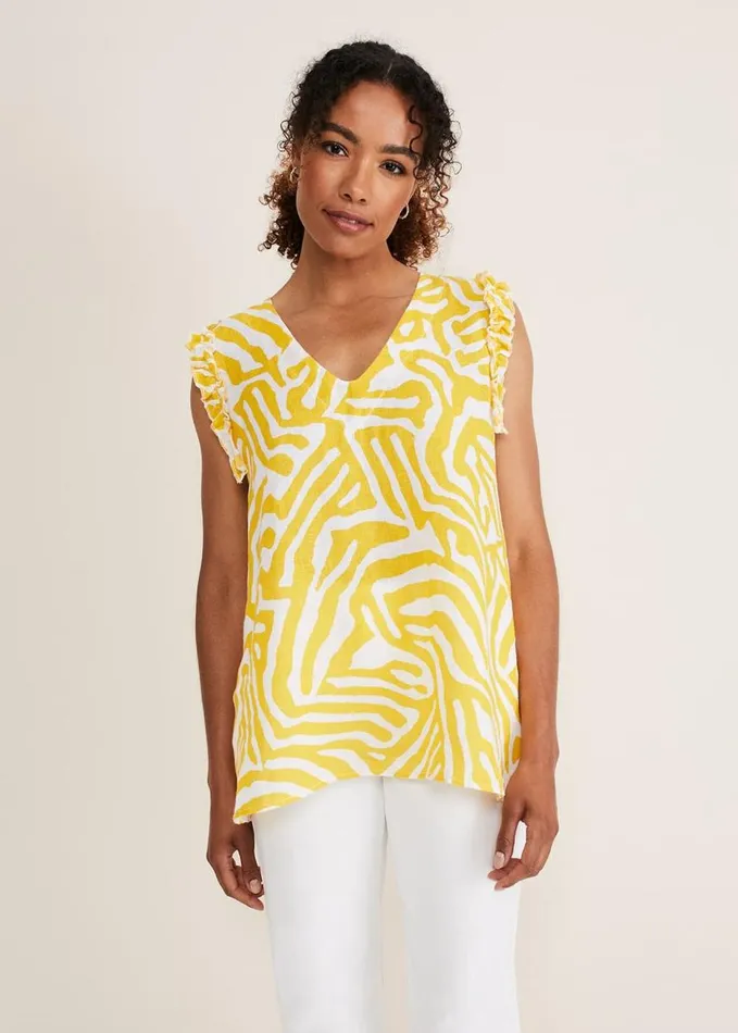 Phase Eight Syona Printed Linen Blouse Yellow Women Shirts and Blouses