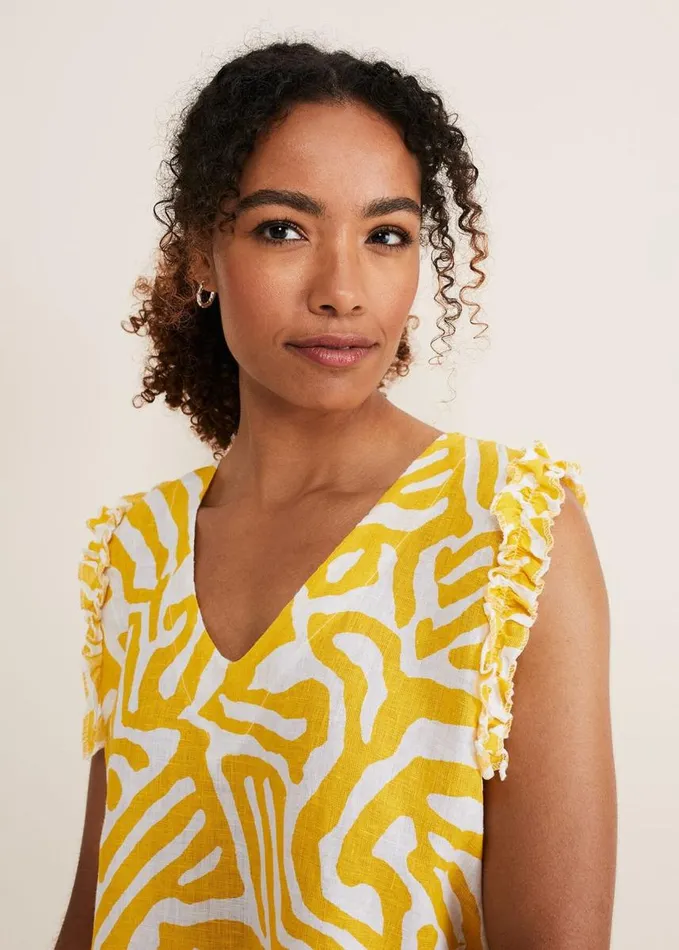 Phase Eight Syona Printed Linen Blouse Yellow Women Shirts and Blouses