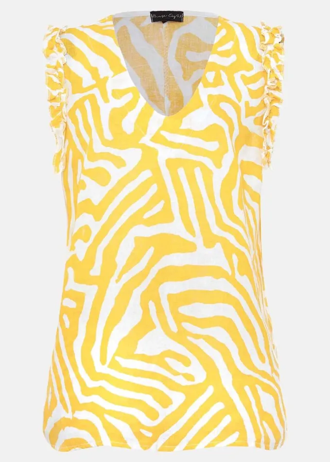 Phase Eight Syona Printed Linen Blouse Yellow Women Shirts and Blouses