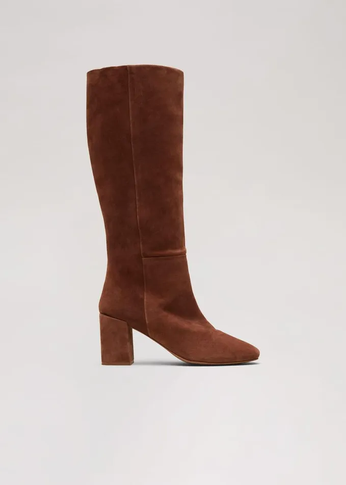 Phase Eight Tan Suede Block Heel Knee Boot Tan Women Boots