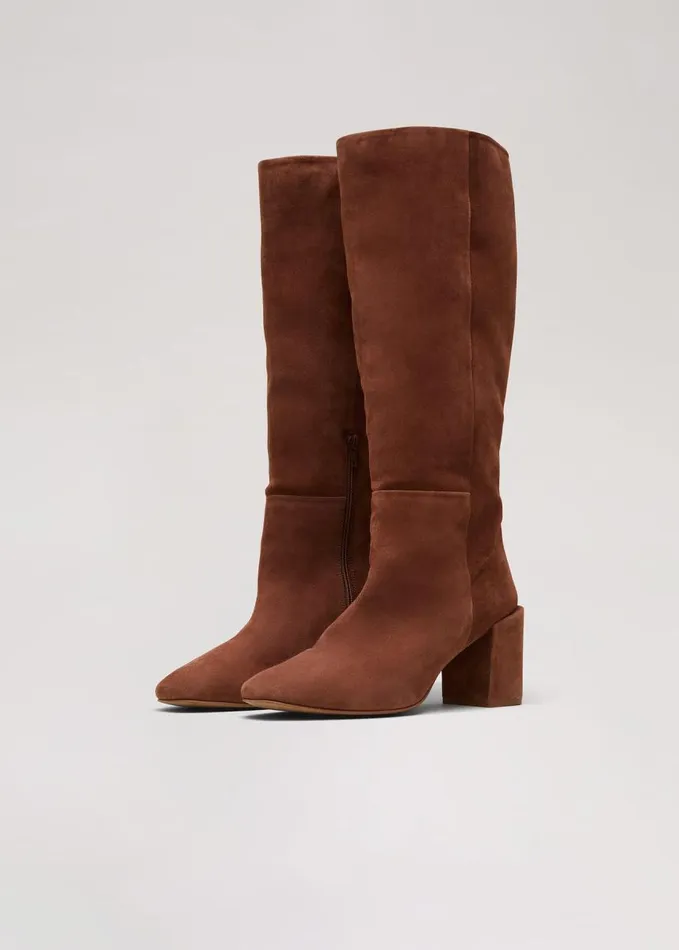 Phase Eight Tan Suede Block Heel Knee Boot Tan Women Boots