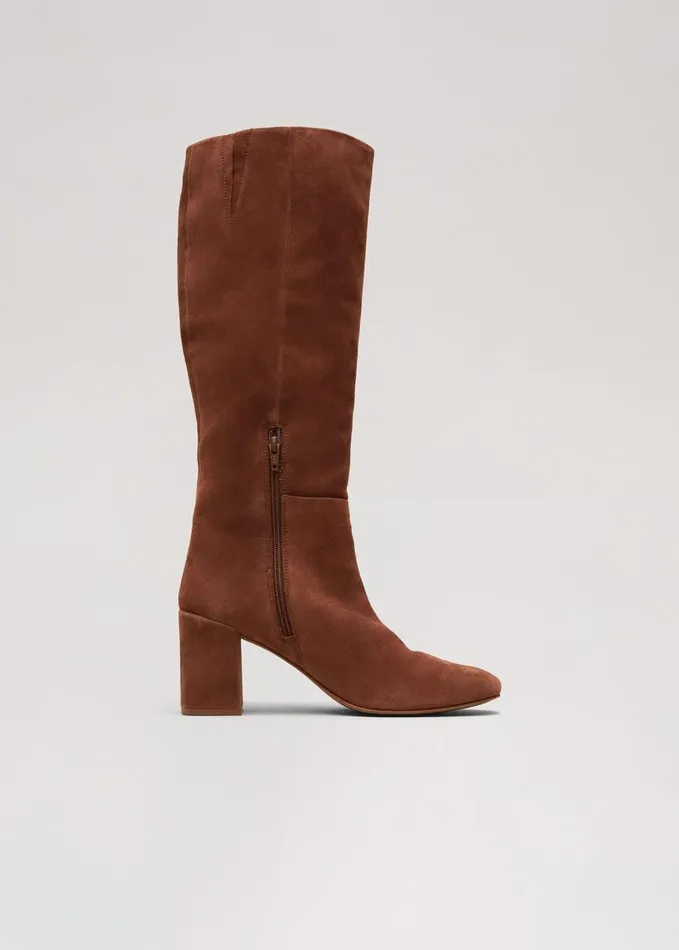 Phase Eight Tan Suede Block Heel Knee Boot Tan Women Boots