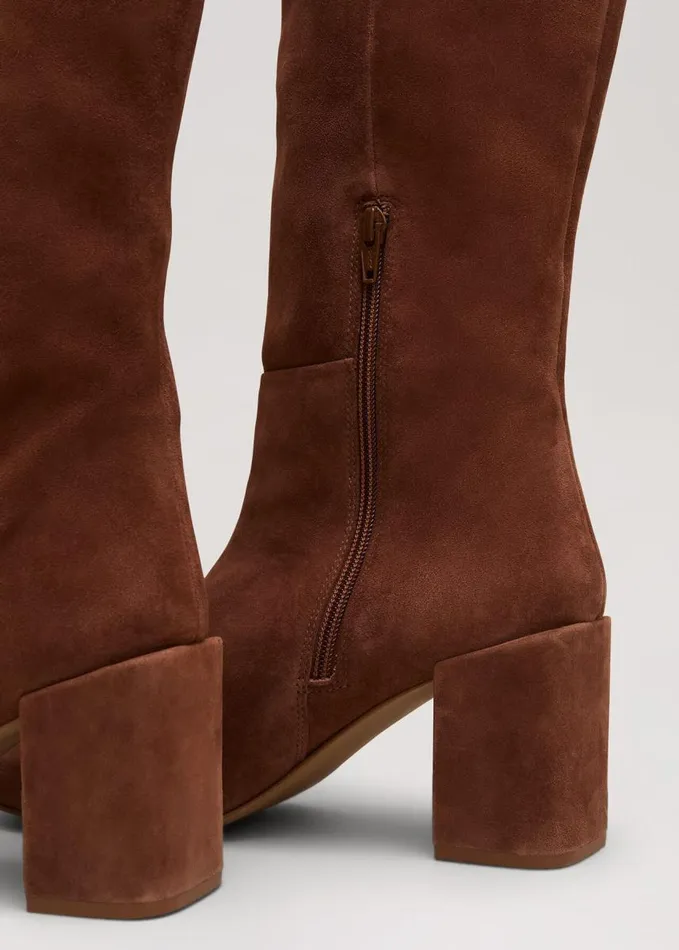 Phase Eight Tan Suede Block Heel Knee Boot Tan Women Boots