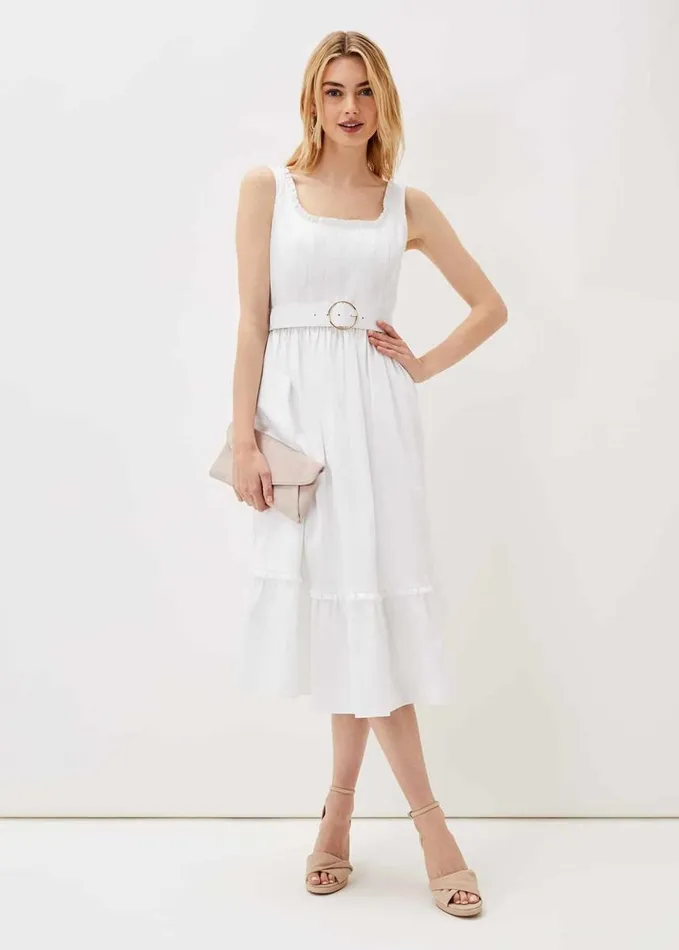 Phase Eight Tanya Cotton Belted Midaxi Dress White Women Dresses
