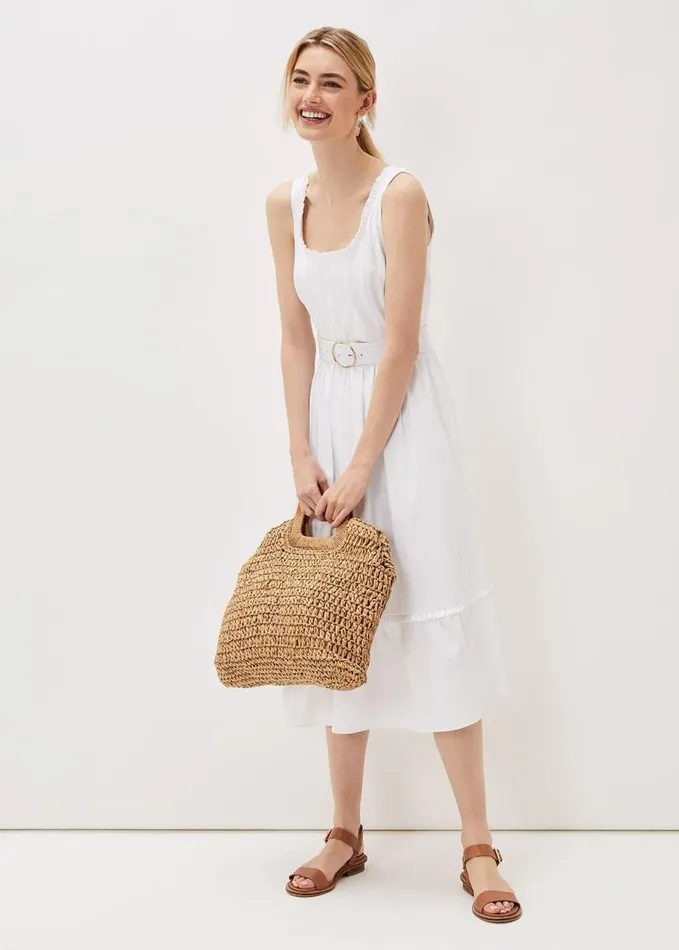 Phase Eight Tanya Cotton Belted Midaxi Dress White Women Dresses