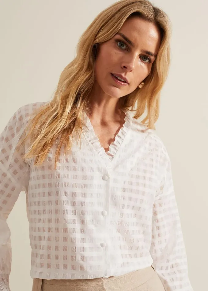 Phase Eight Tara Textured Frill Blouse White Women Shirts and Blouses