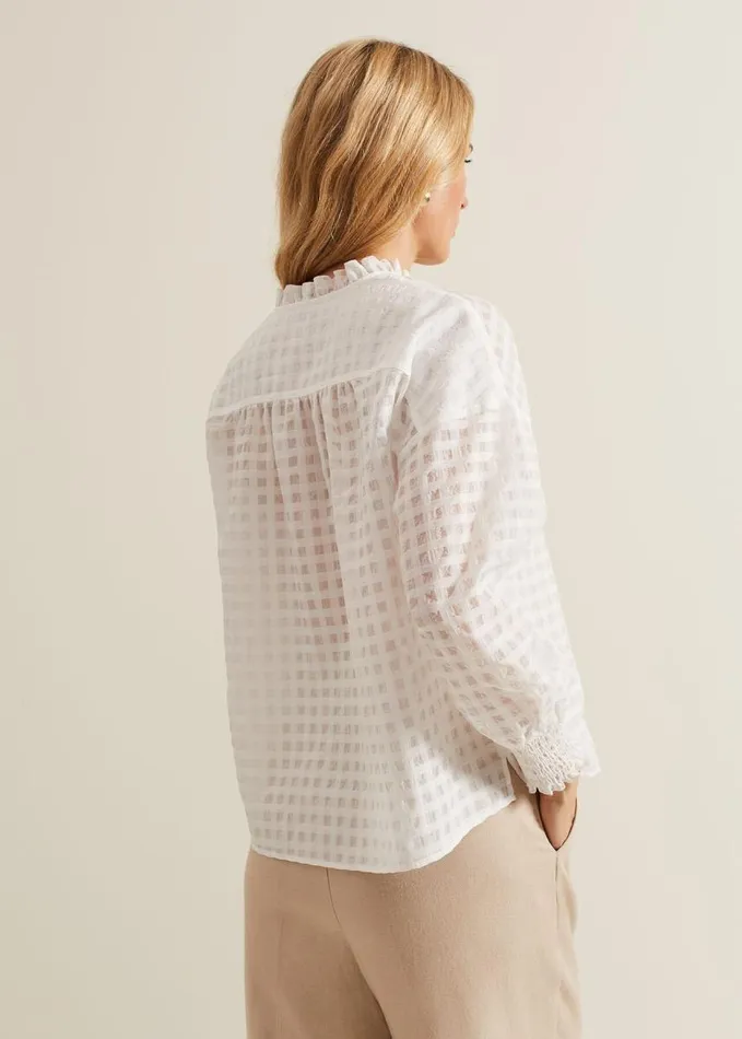 Phase Eight Tara Textured Frill Blouse White Women Shirts and Blouses