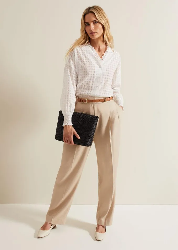 Phase Eight Tara Textured Frill Blouse White Women Shirts and Blouses