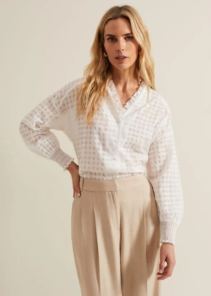 Phase Eight Tara Textured Frill Blouse White Women Shirts and Blouses