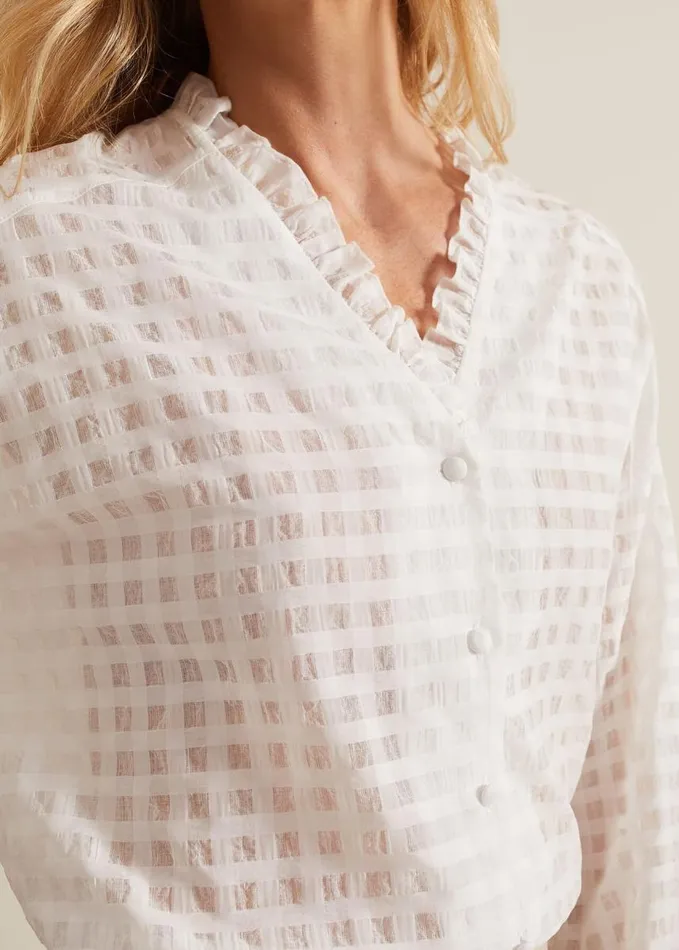 Phase Eight Tara Textured Frill Blouse White Women Shirts and Blouses