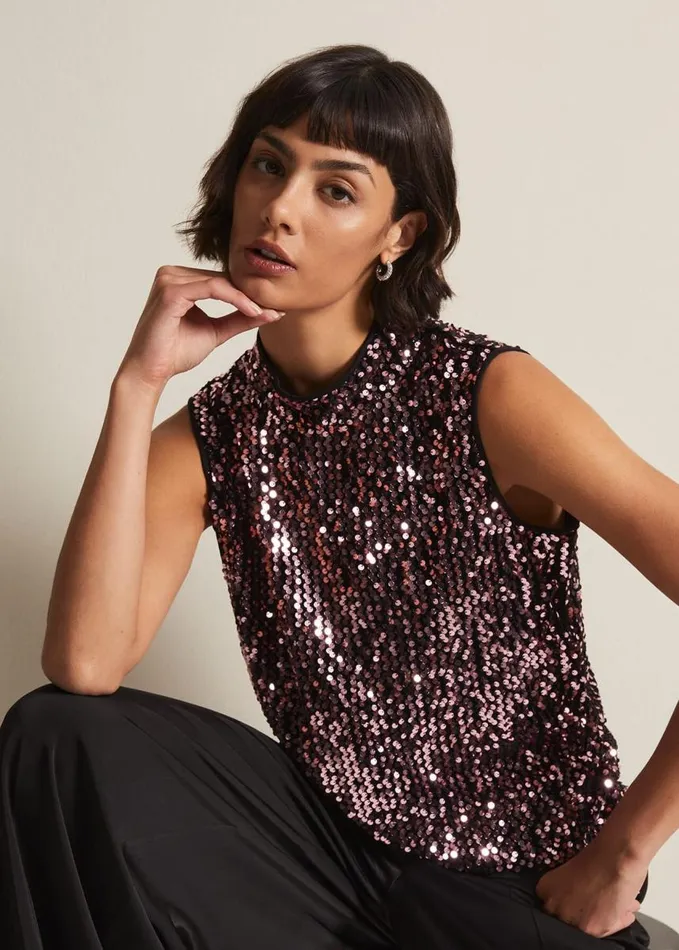 Phase Eight Tasha Sequin Top Pink Women Tops and TShirts