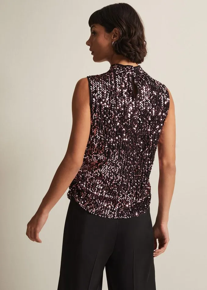 Phase Eight Tasha Sequin Top Pink Women Tops and TShirts