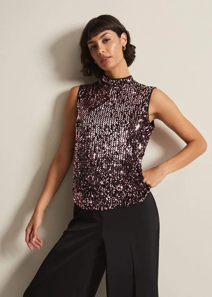 Phase Eight Tasha Sequin Top Pink Women Tops and TShirts