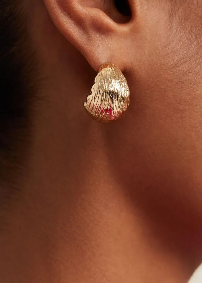 Phase Eight Textured Huggie Hoop Earrings Gold Women Jewellery