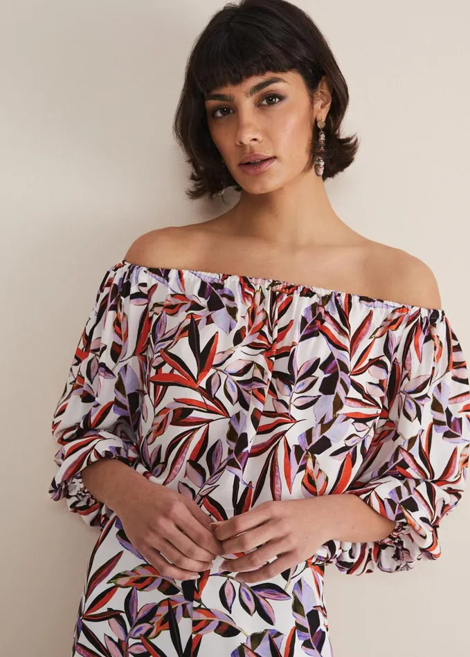 Phase Eight Tona Leaf Print Bardot Top Multicoloured Women Shirts and Blouses