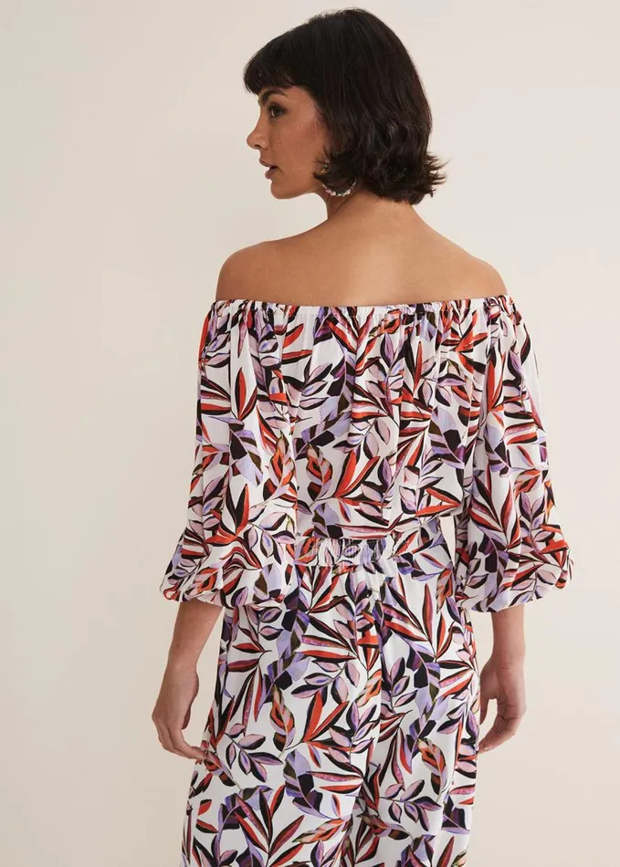 Phase Eight Tona Leaf Print Bardot Top Multicoloured Women Shirts and Blouses