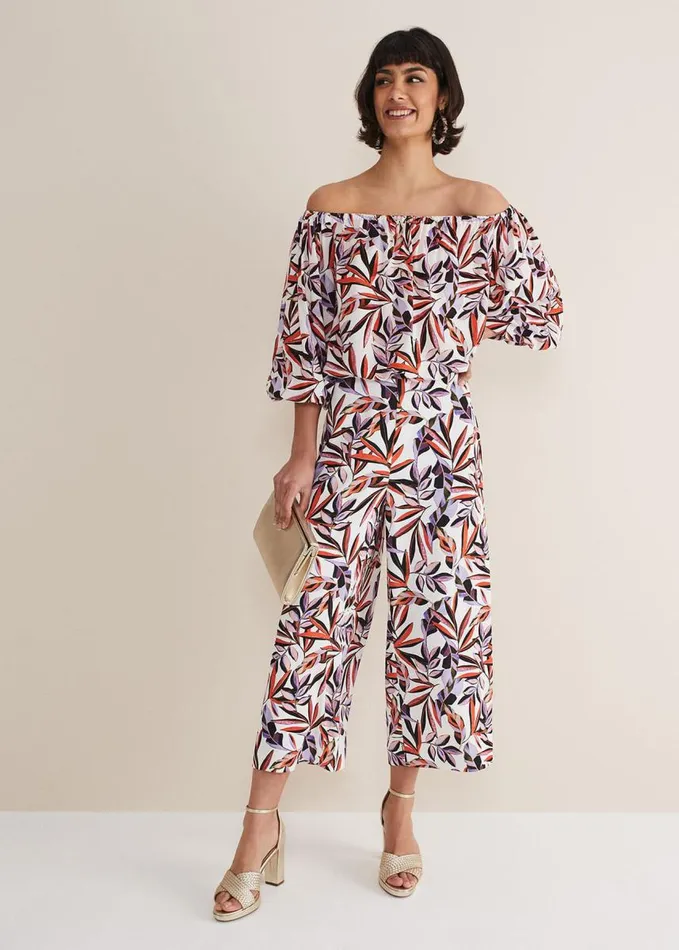 Phase Eight Tona Leaf Print Bardot Top Multicoloured Women Shirts and Blouses