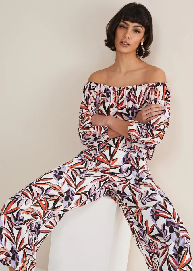 Phase Eight Tona Leaf Print Bardot Top Multicoloured Women Shirts and Blouses