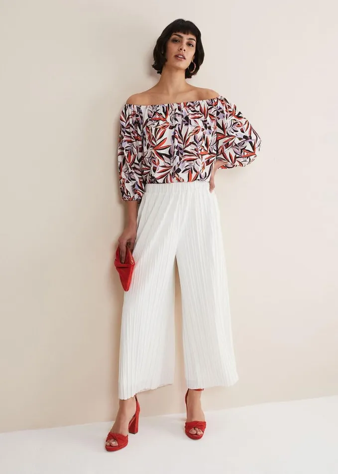 Phase Eight Tona Leaf Print Bardot Top Multicoloured Women Shirts and Blouses