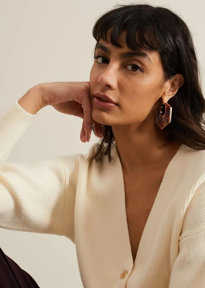 Phase Eight Tort Large Hexagon Hoop Earrings Brown Women Jewellery