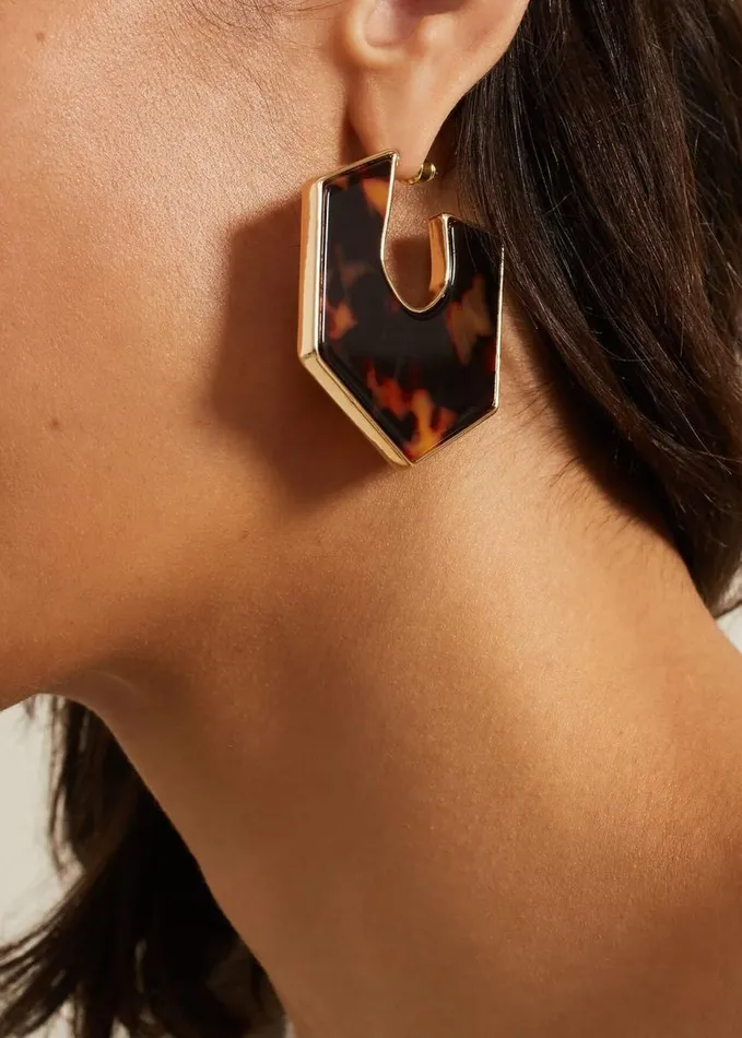 Phase Eight Tort Large Hexagon Hoop Earrings Brown Women Jewellery