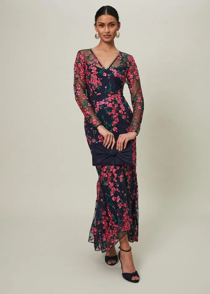 Phase Eight Trisha Embroidered Maxi Dress Navypink Women Dresses