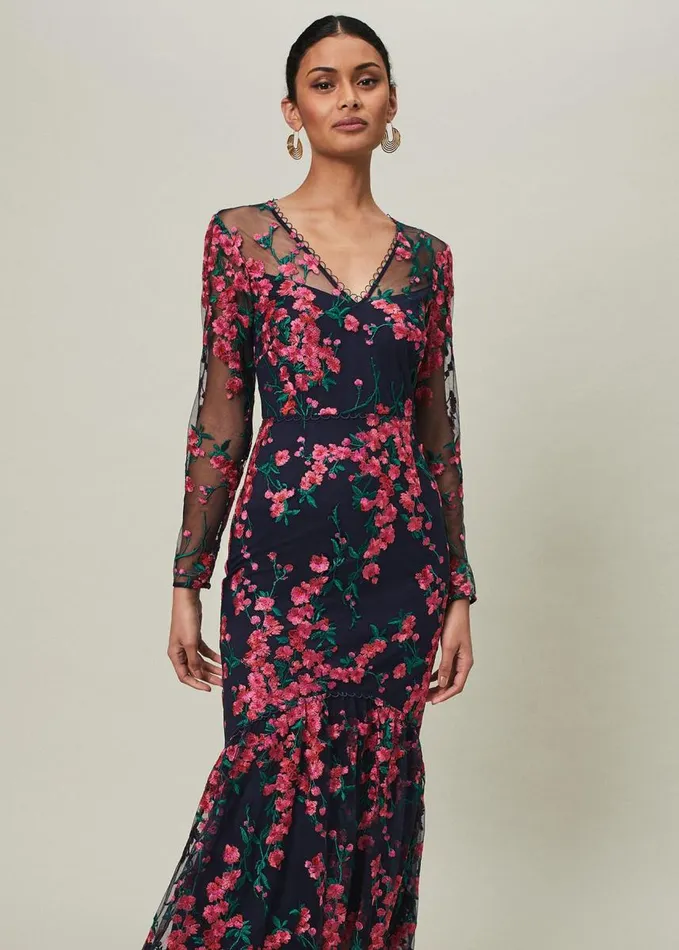 Phase Eight Trisha Embroidered Maxi Dress Navypink Women Dresses