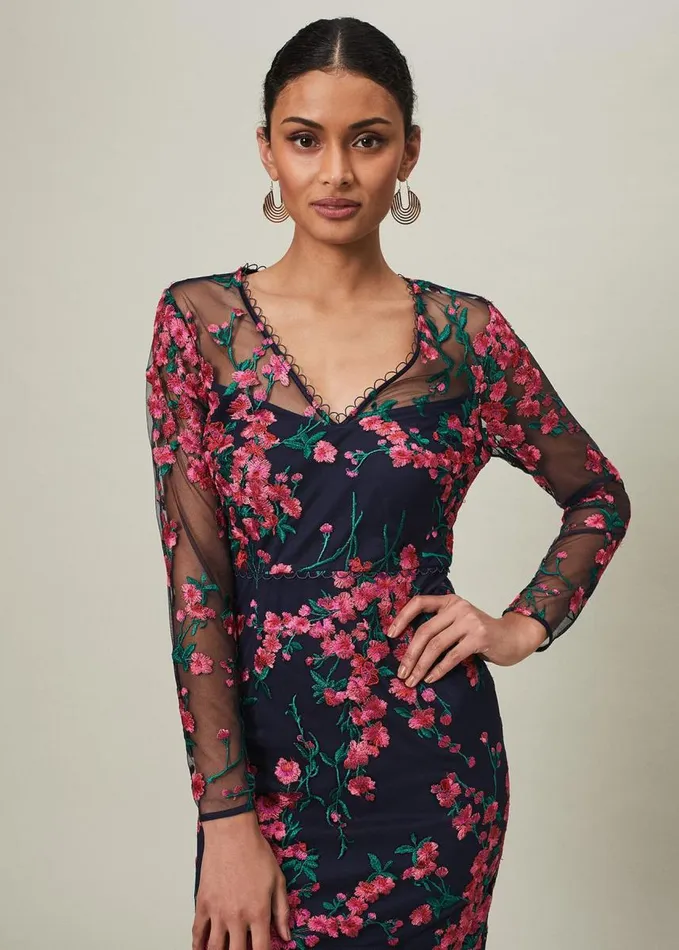 Phase Eight Trisha Embroidered Maxi Dress Navypink Women Dresses