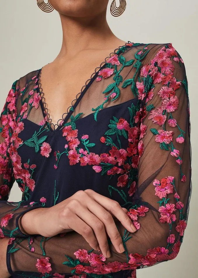 Phase Eight Trisha Embroidered Maxi Dress Navypink Women Dresses