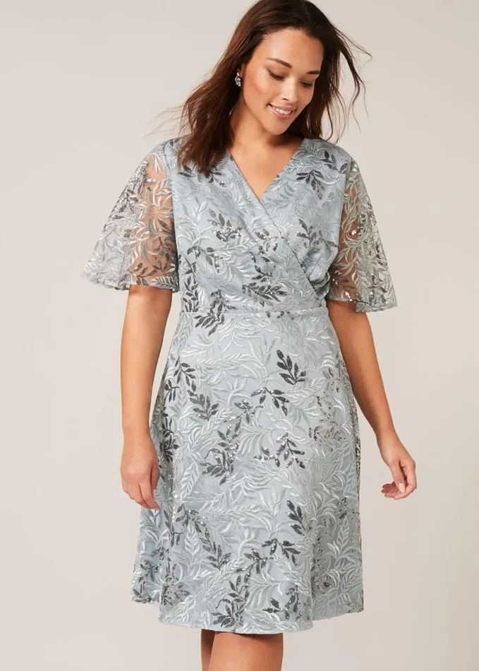 Phase Eight Trudy Embriodered Dress Blue Women Dresses
