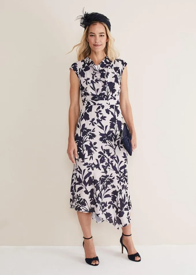 Phase Eight Willow Floral Cowl Neck Midi Dress Lattemulti Women Dresses