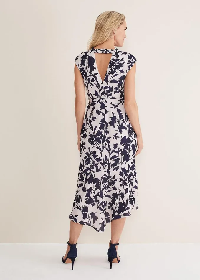 Phase Eight Willow Floral Cowl Neck Midi Dress Lattemulti Women Dresses