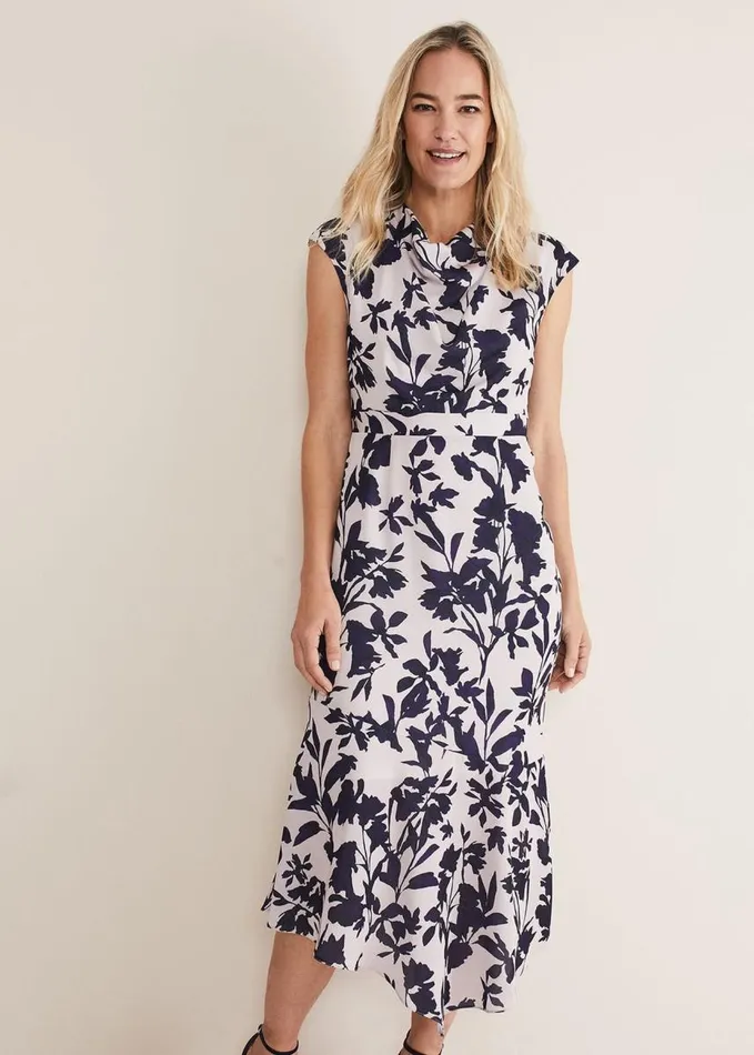 Phase Eight Willow Floral Cowl Neck Midi Dress Lattemulti Women Dresses