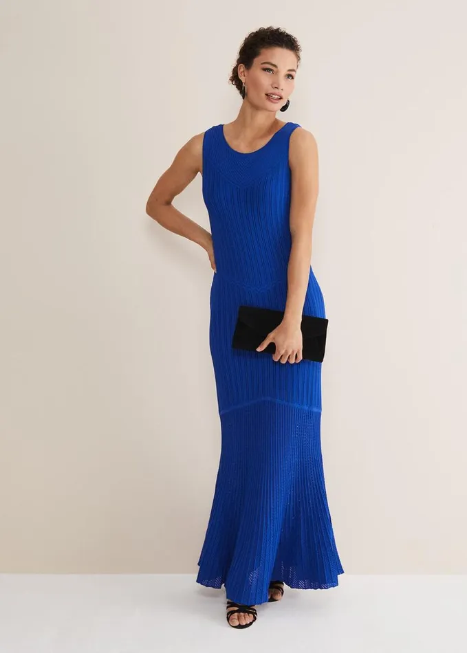 Phase Eight Willow Knitted Pointelle Maxi Dress Cobalt Women Dresses